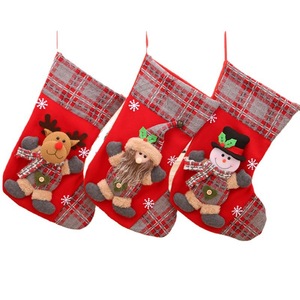 New cross-border 3D large Christmas stocking gift bag with Santa <b>bells</b> and plaid stockings - Christmas decorations - Product Image 5