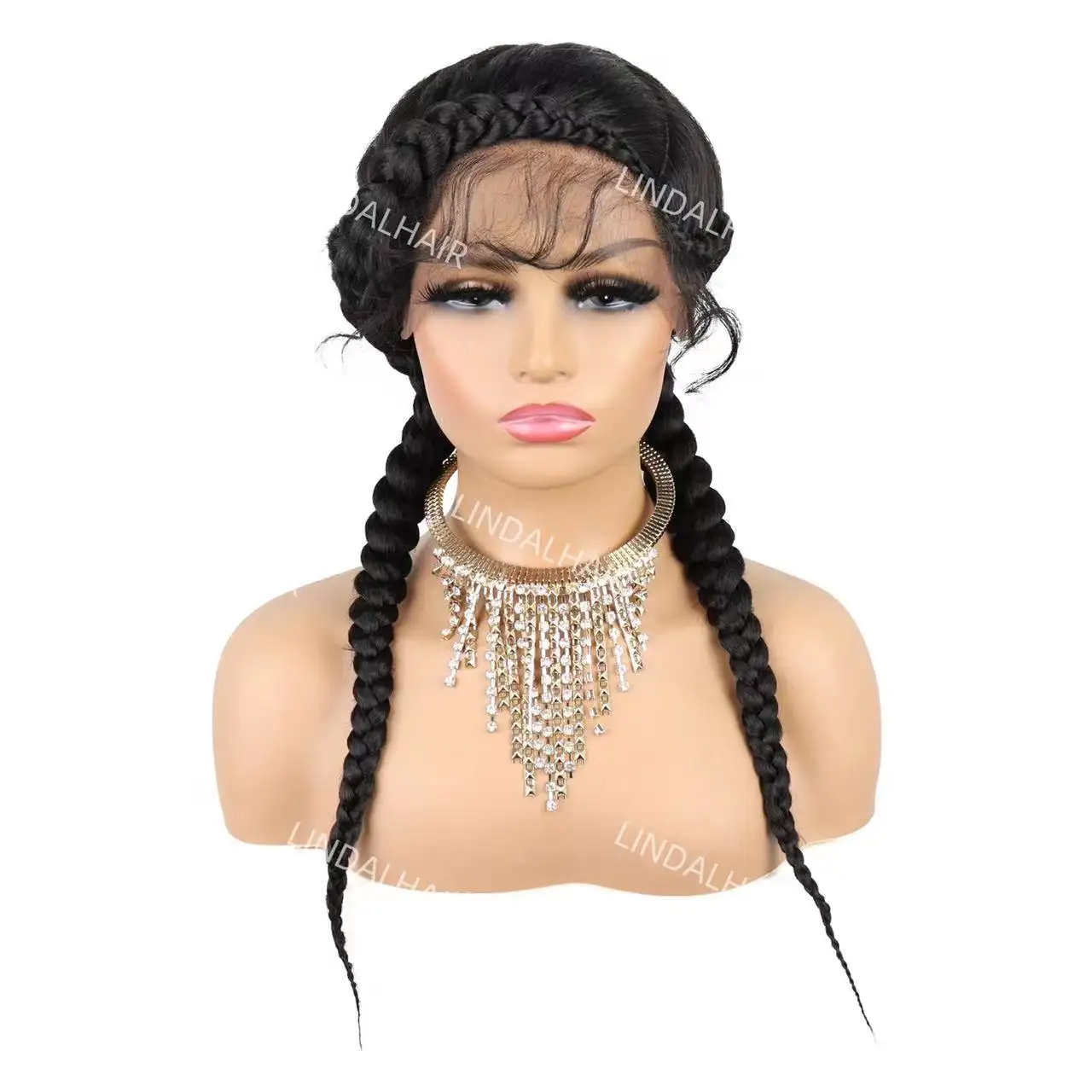 LINDAL cheap synthetic ponytail crochet africa long wholesale cornrow braid african braided wigs lace frontal wigs for black