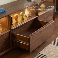 Meuble TV contemporain en bois massif de qualité FAS avec éclairage LED, portes en verre, console multimédia écologique pour salle à manger, salon, chambre
