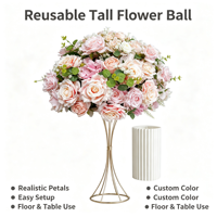 Boule de fleurs artificielles blanches mélangées, roses en soie, boule florale mixte pour la décoration de scène de mariage, de table à manger, de salle d'exposition