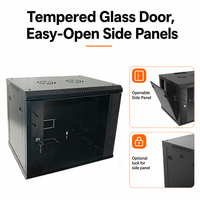 Armoire réseau murale FINEN de 19 pouces avec porte en verre trempé, ventilateur de refroidissement, rack de serveur pour salle de données/bureau/CCTV en stock