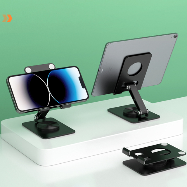 360° Swivel Tablet Stand, Adjustable Sturdy Aluminum Holder for Desktop with Full Folding Design