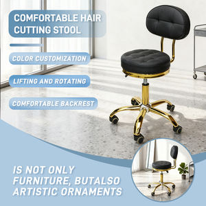 Tabourets de bar pivotants modernes et durables en cuir noir avec base dorée pour salon de coiffure, centre de beauté, salon, <span class=keywords><strong>studio</strong></span> - Product Image 5