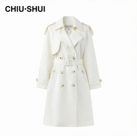 CHIU SHUI Trench-coat classique pour femme beige avec ceinture, manches longues, revers cranté, automne