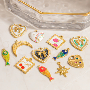 Dijes de acero inoxidable con forma de corazón, pez, estrella y luna, accesorios de joyería DIY para mujer, regalo. - Product Image 1