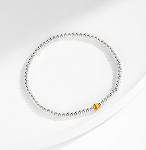 S925 Silver Classic Two Tone Beaded Chain <b>Bracelet</b> <b>Adjustable</b> Silver Tone with <b>Gold</b> Accent Bead for Daily Wear and Layering - Product Image 4