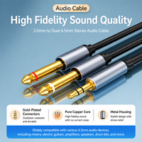 Cable de Audio Dual de 3.5mm y 6.5mm, Chapado en Oro, Cobre Puro, Trenzado y Blindado con PVC, para Guitarra, Micrófono, Altavoz, Coche, PC, Equipo de Estudio