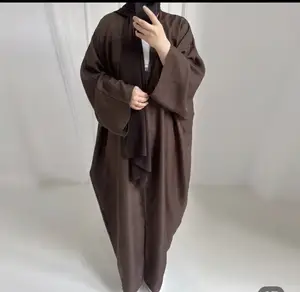 Custom Linen Women Abaya Dress Solid Color Open Abayas For Women Muslim Dubai Islamic Clothing