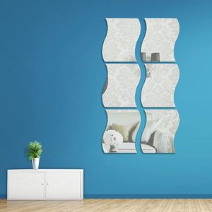 Miroir mural en aluminium ondulé en forme de S, décoration d'intérieur contemporaine faite à la main, avec papier auto-adhésif décoratif - Product Image 1