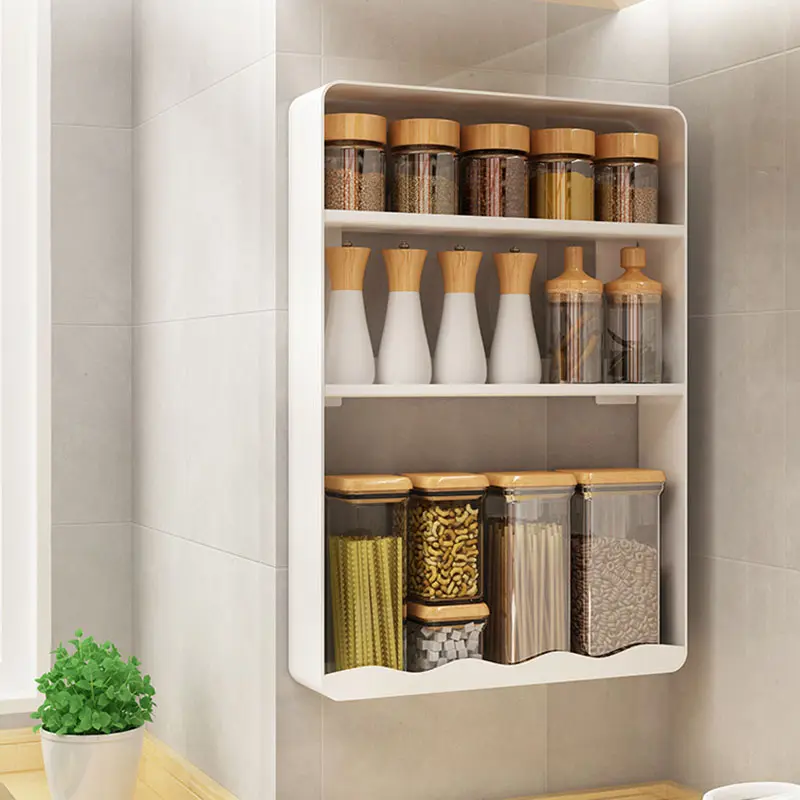 OWNSWING Kitchen No-punch Shelf 3 Layer Spice Rack Wall-mounted Spice Hanging Holder Metal Seasoning Jar Organizer