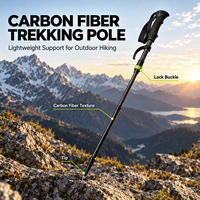Bâton de randonnée en fibre de carbone tressé réglable avec poignée ergonomique, équipement de plein air OEM, bâton de trekking en fibre de carbone