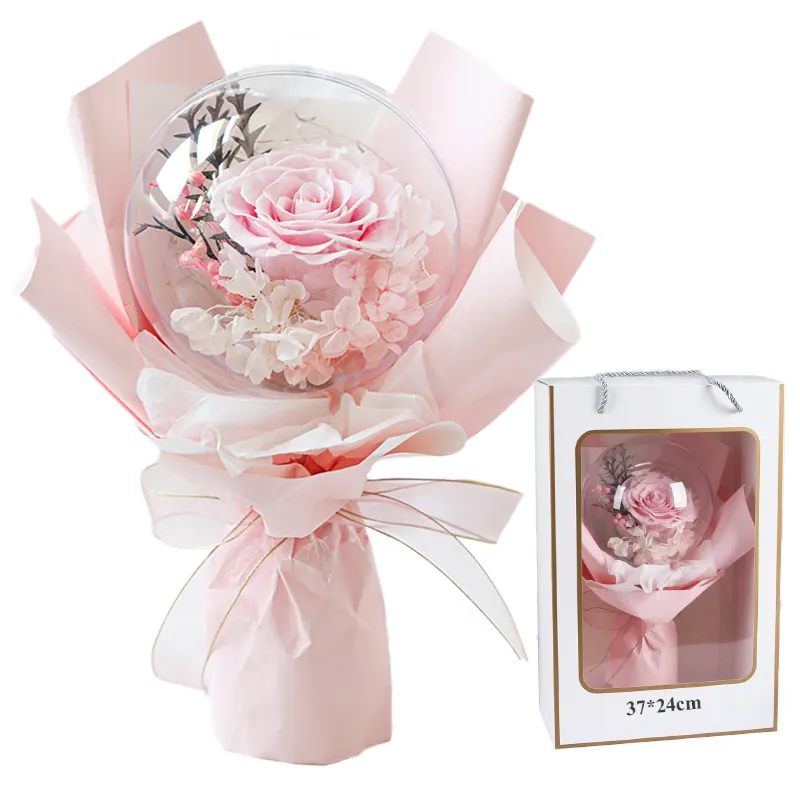माताओं दिन उपहार 2023 शादी वेलेंटाइन त्योहार नवीनता उपहार विशाल सूखे फूल गोल्डन टच गुब्बारे संरक्षित गुलाब का गुलदस्ता