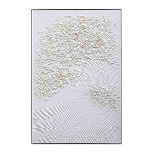 Art mural 3D en relief <span class=keywords><strong>de</strong></span> vague Peinture <span class=keywords><strong>à</strong></span> l'huile abstraite sur toile Design <span class=keywords><strong>de</strong></span> vague blanche texturée avec bord inspiré du paysage océanique - Product Image 3