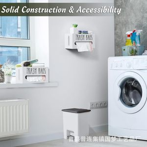 Wooden Trash Bag <b>Storage</b> <b>Box</b> Rectangle Wall Mounted Punch Free Organizer For <b>Kitchen</b> Bathroom Desktop Use - Product Image 3