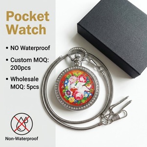 Montre de poche de luxe en or et diamants, vente en gros, chiffres romains vintage, mécanique, avec chaîne, logo personnalisé, fabricant de montres de poche - Product Image 3