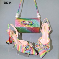 Top ventes strass chaussures africaines OR femmes à talons hauts chaussures assorties sac de soirée