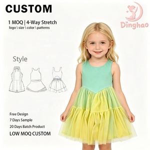 Robe d'été sans manches pour filles DH ODM vert menthe jaune citron, jupe tutu en maille superposée et moelleuse contrastante, robe tourbillonnante fraîche pour l'été - Product Image 1