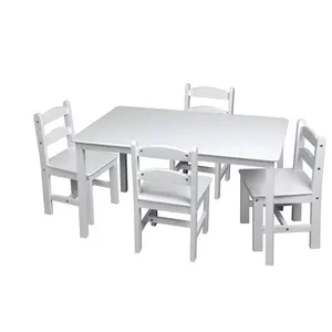 Màu trắng trẻ em Đồ nội thất gỗ trẻ em bàn và 4 ghế thiết lập, ghế và bảng thiết lập cho trẻ em