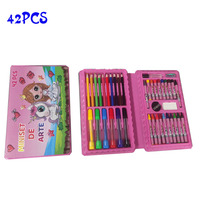 JIUFENG Ensemble d'art en plastique de luxe 9 en 1 de 42 pièces - Ensemble cadeau pour enfants Design Kawaii de dessins animés - Fournitures de coloriage et de peinture pour filles et garçons