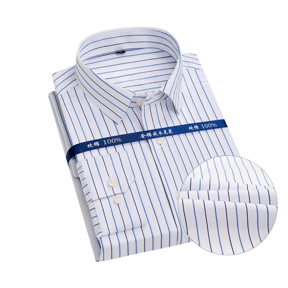 Ready to Ship Men's Black Blue Stripe Shirt Pure Cotton Long Sleeve High Quality Non Iron Dress Shirt For Men