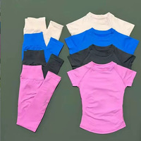 Ensemble de yoga et fitness sans couture pour femme, 2 pièces, T-shirt et leggings, tenue de sport anti-transpiration, effet push-up fessier DF