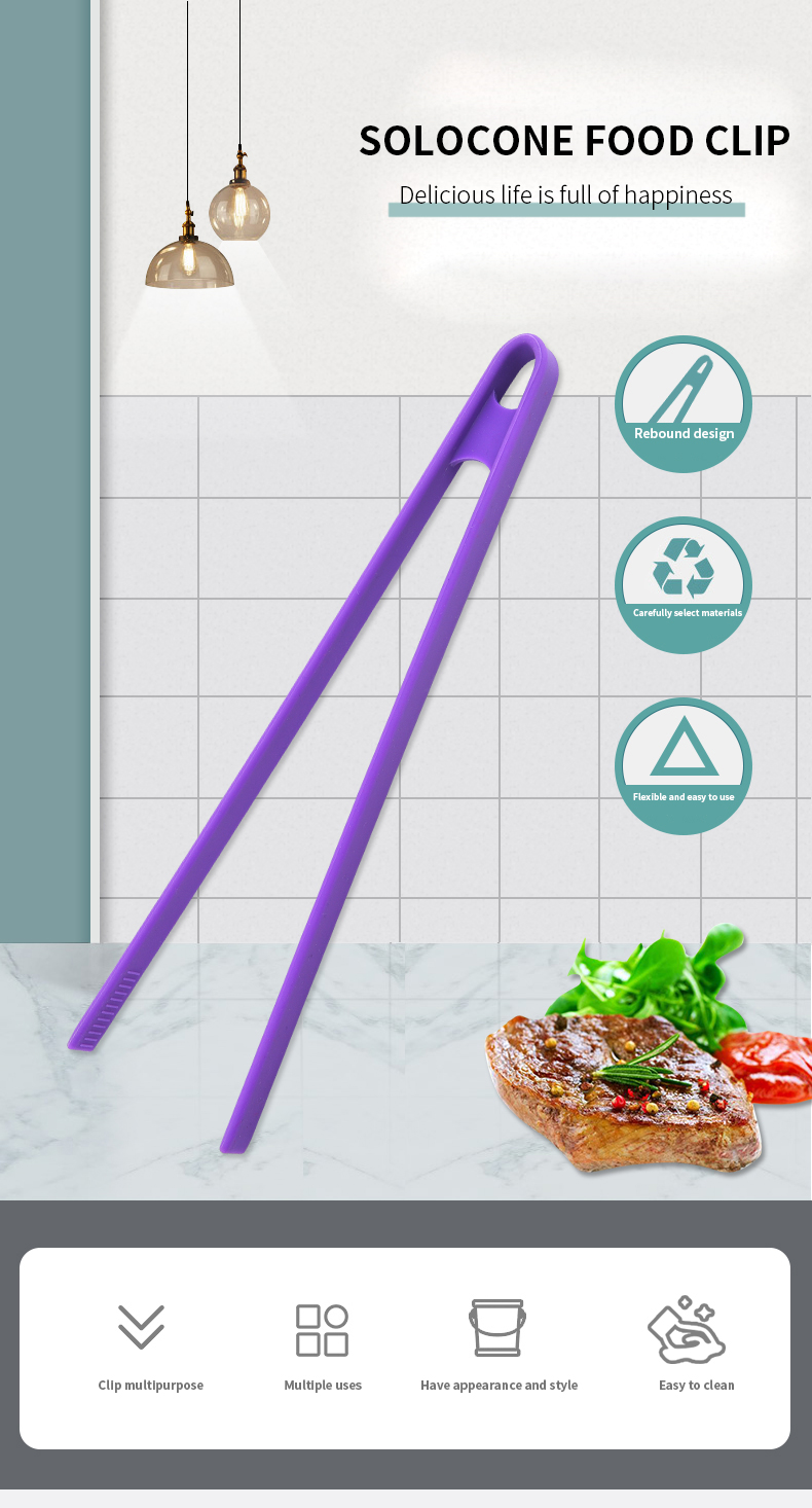 Food Clip Barbecue Steak Kitchenware Utensil Tool BBQ Tongs Silicone Bread Clips Serving Food Cooking Silicone Kitchen Tongs