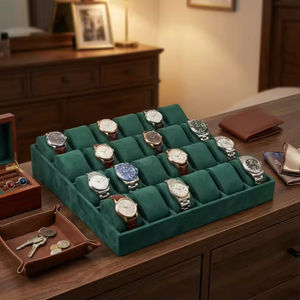 Boîte de rangement de luxe pour montres, 18 emplacements, en PU vert, résistante aux chocs, présentoir pour vitrine ou comptoir - Product Image 2