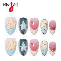 Uñas Postizas al por Mayor, Lindas, Color Pastel, Cortas, con Diseño de Estrella, para Arte de Uñas, Uñas Postizas para Salón de Belleza, Appuyer Sur Les Ongles