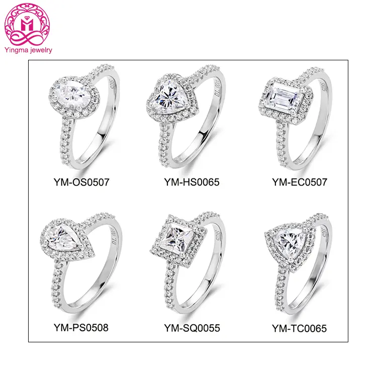 Fashion Jewelry Various Fancy Cut 1 Carat 925 Silver White Gold Plated Rings Moissanite Engagement Ring For Women