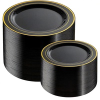 200 Assiettes en plastique jetables noires et dorées, sans BPA, robustes et modernes, pour mariage/fête/anniversaire/Halloween