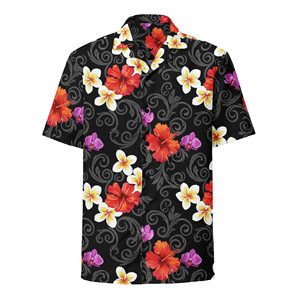 Camisa Unisex Negra con Estampado Aloha 2 y Botones - Product Image 2