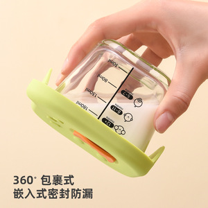 Bol d'alimentation pour bébé en verre Dinosaure 230 ml avec couvercle, forme carrée, portable et compatible vapeur - Product Image 3