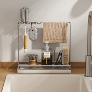 Étagère <span class=keywords><strong>de</strong></span> rangement multifonctionnelle pour outils <span class=keywords><strong>de</strong></span> nettoyage <span class=keywords><strong>de</strong></span> cuisine, organiseur d'évier <span class=keywords><strong>de</strong></span> cuisine en acier inoxydable avec plateau d'égouttage amovible - Product Image 3