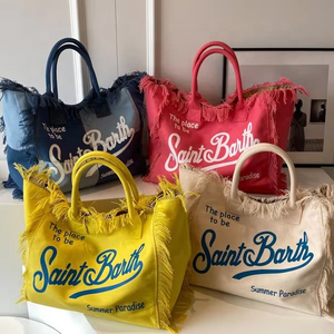 Tendance de la mode femmes grande capacité voyage décontracté rayé à la main gland sac à main léger luxe toile fourre-tout - Product Image 1