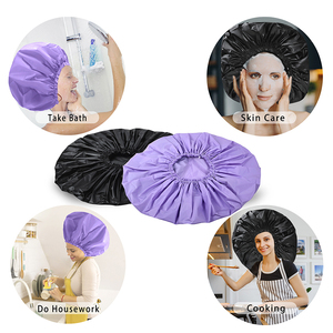 Kadınlar için 2 adet su geçirmez duş boneleri, uzun kalın kıvırcık saç için yeniden süper büyük saç bonesi, büküm örgüler-siyah + mor - Product Image 5