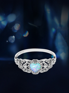 Classic Style Rhodium Plated <strong>925</strong> Sterling <strong>Silver</strong> Heart Shape Opal <strong>Ring</strong> for Women Engagement Birthday Gift Wedding Party - Product Image 6
