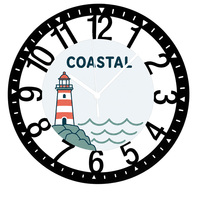 Horloge murale en métal, décoration sur le thème du phare côtier, impression UV, décoration pour maison de bord de mer, idée cadeau