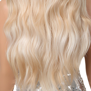 Peluca Sintética Larga Ondulada Rubia Platino Marrón Claro con Encaje, Hecha a Máquina, con Flequillo y Línea de <span class=keywords><strong>Cabello</strong></span> Natural, Resistente al Calor para Mujeres - Product Image 5