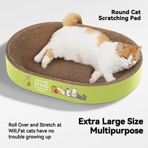 Bán Buôn OEM Cao Cấp Mèo <span class=keywords><strong>Scratcher</strong></span> Tông Hiện Đại Hình Bầu Dục Hình Dạng Sóng Giấy Mèo Miếng Đệm Đầu Mèo 'Đồ Chơi - Product Image 3