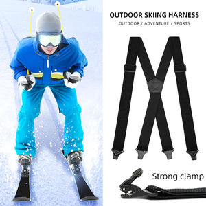 Arnés de esquí 3,8 cm de ancho X-Back con 4 Cierres de pinza de plástico Pantalones elásticos ajustables Tirantes-Tirantes negros - Product Image 2