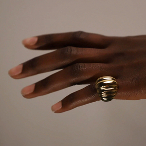 Personalizado OEM 18K chapado en oro de acero inoxidable diseñador de joyería geométrica gruesa raya anillos de dedo para las mujeres anillos R254534 - Product Image 6