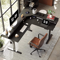 Bureau de jeu électrique en métal en forme de L à coins incurvés, double moteur, forme personnalisée, hauteur réglable, extensible