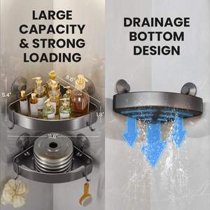 פאטי אלומיניום rustproof מקלחת caddy יניקה חדר אמבטיה פינת מדף אחסון מודרני עם שני ווים - Product Image 3