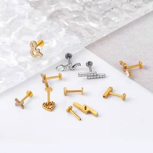 Boucles d'oreilles en titane G23 ASTM F136, bijoux en titane, <span class=keywords><strong>piercing</strong></span>, cœur en or, serpent, croix, dos plat, cartilage, labret, anneau <span class=keywords><strong>de</strong></span> <span class=keywords><strong>l</strong></span>èvre - Product Image 4