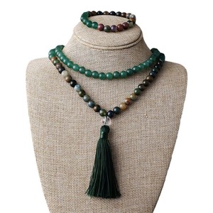 Natural Stone Beaded Necklace And <b>Bracelet</b> <b>Set</b> 108 Beads Tassel Yoga Jewelry Unisex Fashion Jewelry <b>Set</b> - Product Image 5