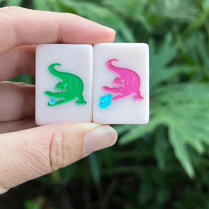 Pink Green Custom Portable Mahjong Set Vibrant Colors Luxury Layered Acrylic Mahjong Tiles Hand Painted Pattern <b>Entertainment</b> - Product Image 3