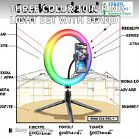 Ensemble de lumière annulaire en plastique compact de 10 pouces, trois couleurs, avec trépied et support de téléphone, portable, idéal pour la création de contenu