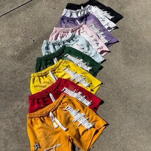 Custom Straight Casual Mid Streetwear for Shorts <strong>Pants</strong> for <strong>Hem</strong> Distress Drawstring Vintage French Terry Acid Washed Men - Product Image 2