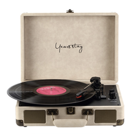 EOM/EDM HY-T01 Portable BT Vinyl Record Player avec couverture en cuir Vintage Electronic Retro Turntable for Audio Use