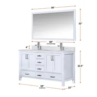 Meilleur prix Guanda, meuble-lavabo de salle de bain moderne blanc de 60 pouces, écologique, avec dessus en quartz artificiel, double vasque, garantie 1 an